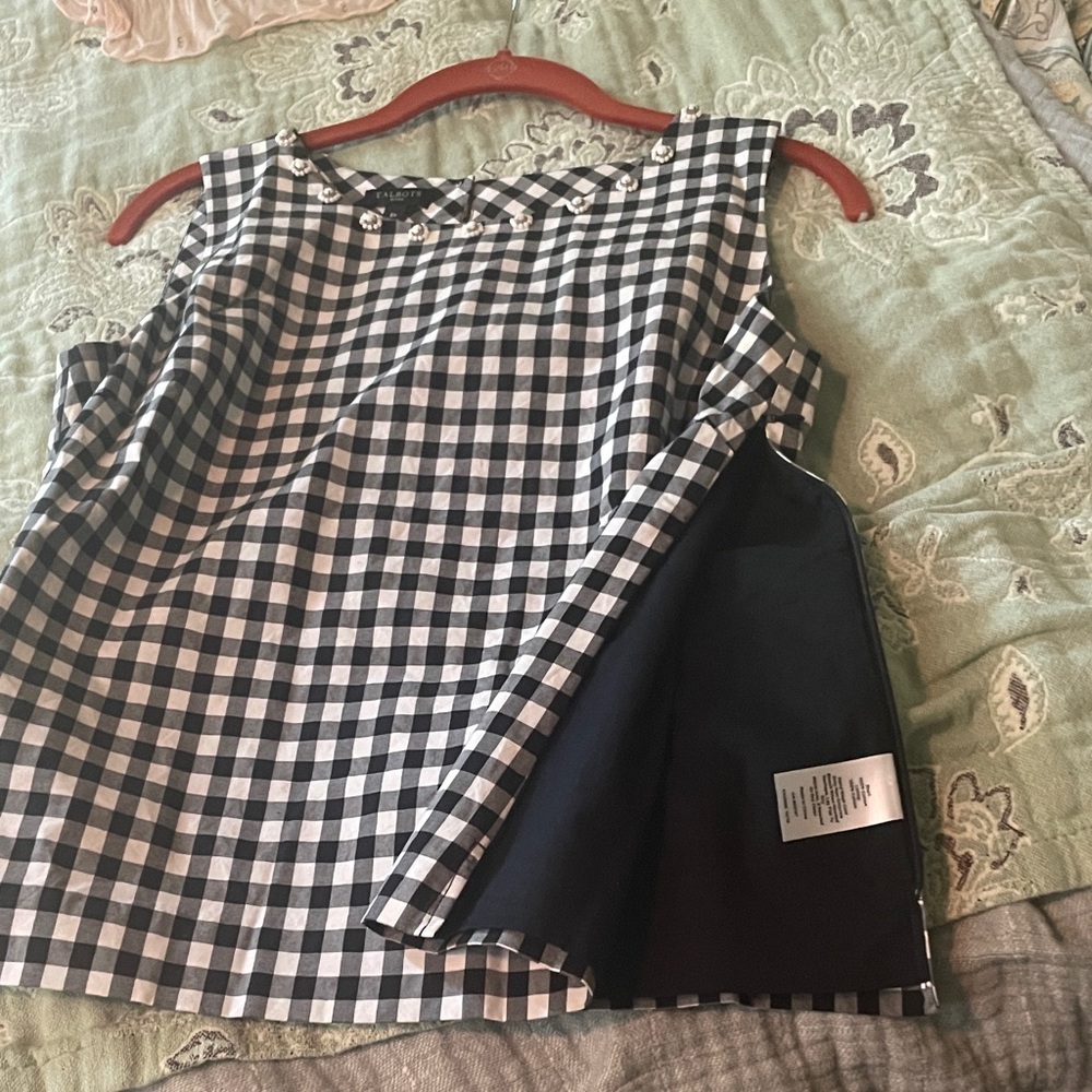 Talbots Black & White Gingham Sleeveless Shell with Embellished Neckline - Picture 4 of 8